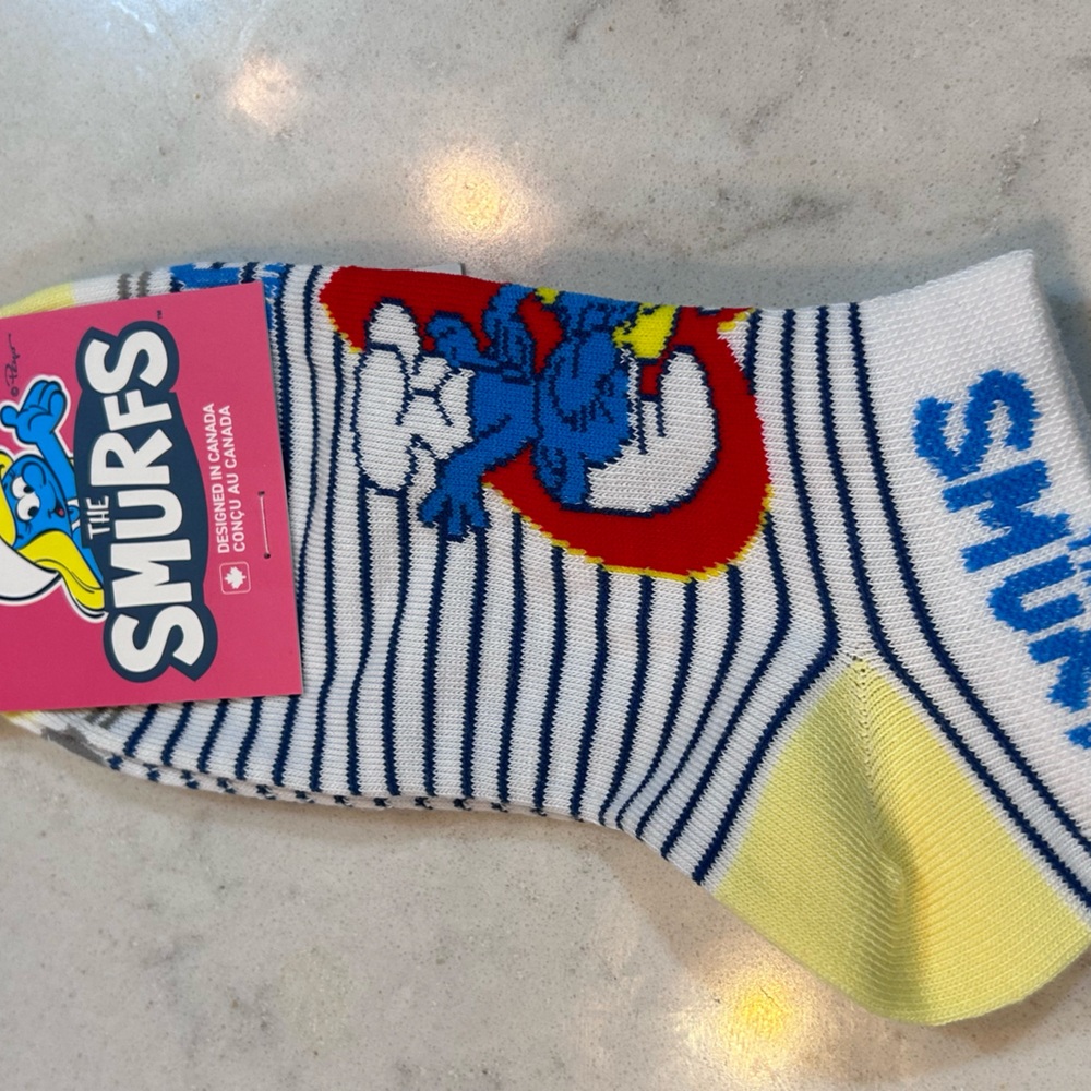 🔴 SMURFETTE Stripe socks 2 Pair Womens Shoe 6-9.5 NWT Ankle or Crew Smurf - Picture 4 of 6
